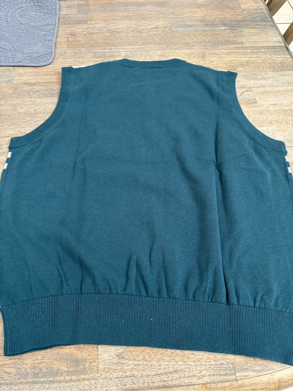 PGA Tour Teal, Gray & White Striped V-Neck Sweater